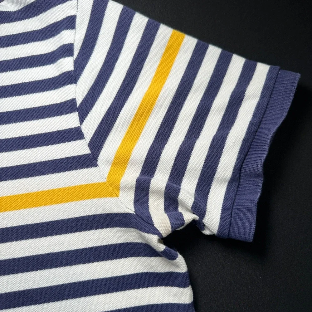 VTG Y2K Polo Shirt Mens‎ Blue Yellow Striped Short Sleeve Casual Sm